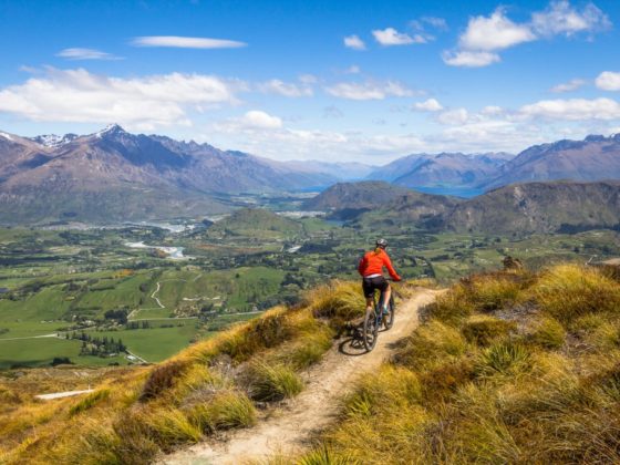 Looking across the Queenstown Basin from Rude Rock Trail, New Zealand